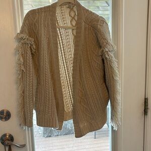 Madewell Cream Cable-Knit Fringe Open Cardigan